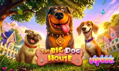 Interface do jogo de slot The Big Dog House com símbolos caninos